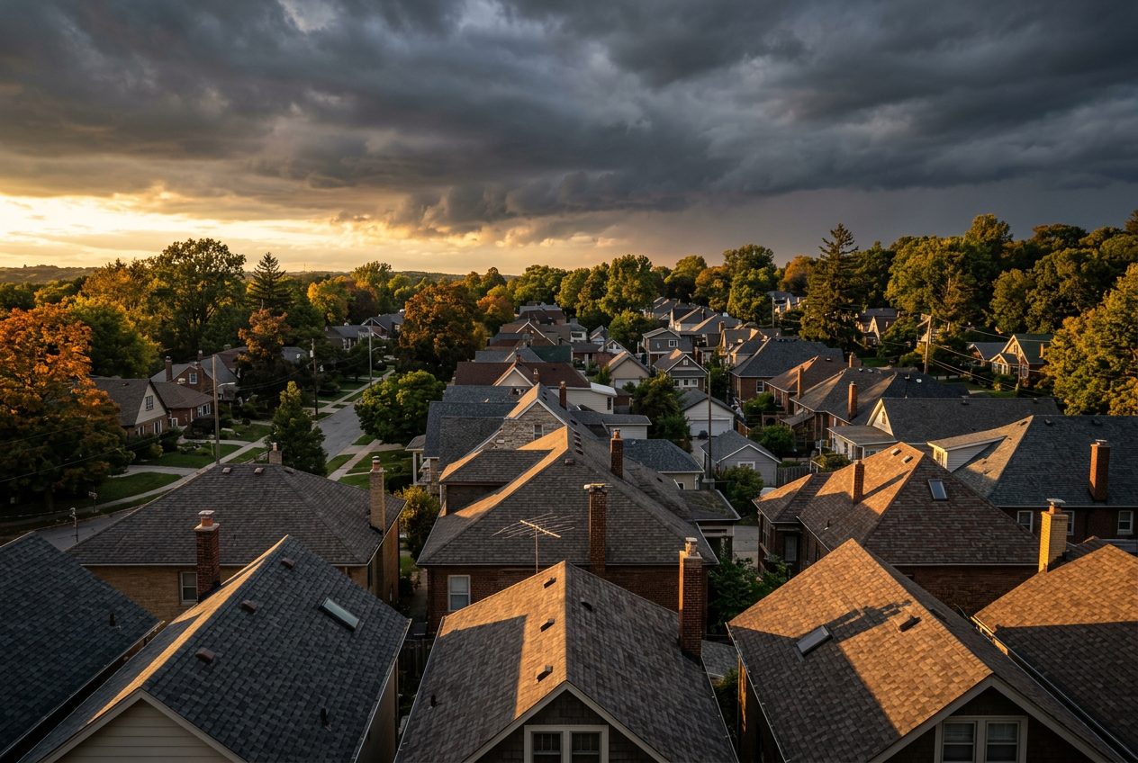 Rooftops under a dramatic sky